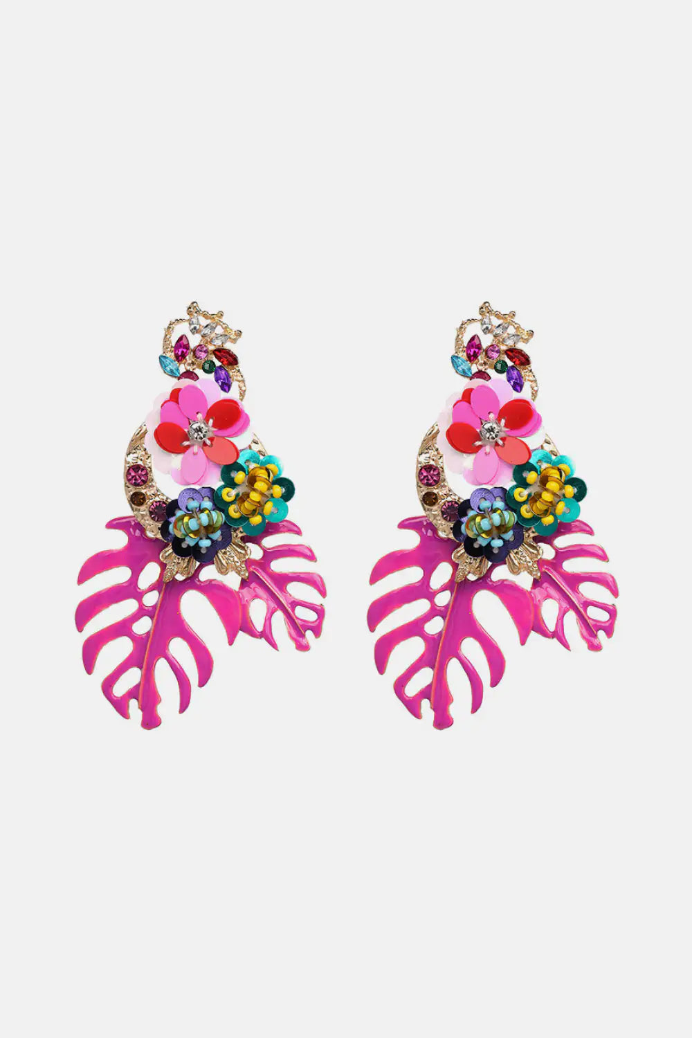 Leaf & Flower Shape Zinc Alloy Dangle Earrings